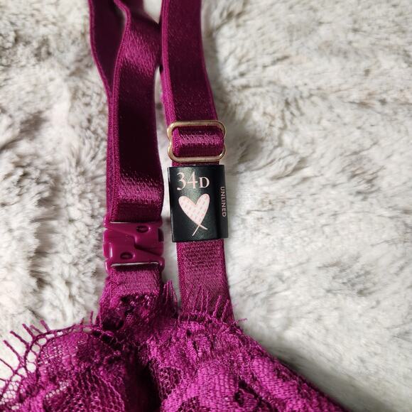 NWT Victoria's Secret Purple Lace Unlined Push-up Bra Without Padding 34D - Picture 3 of 5